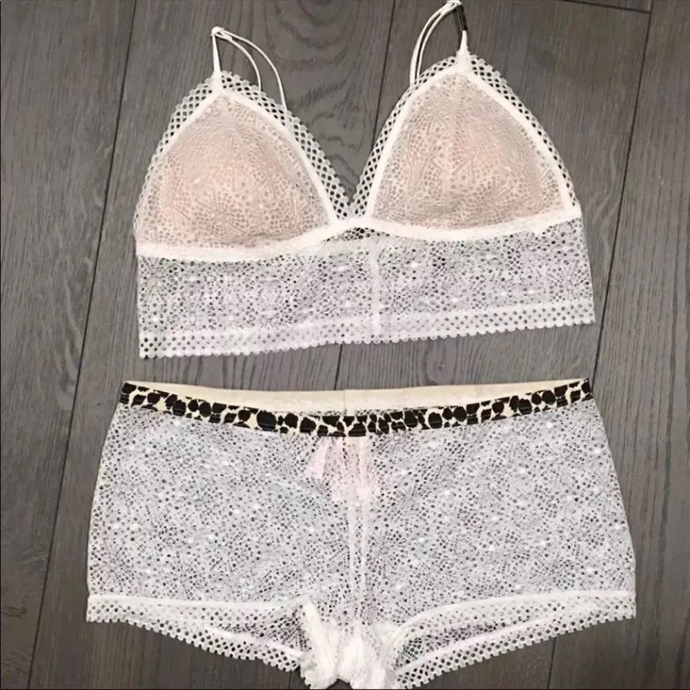 Victorias Secret crochet padded bralette matching Boyshorts Shortie panty set